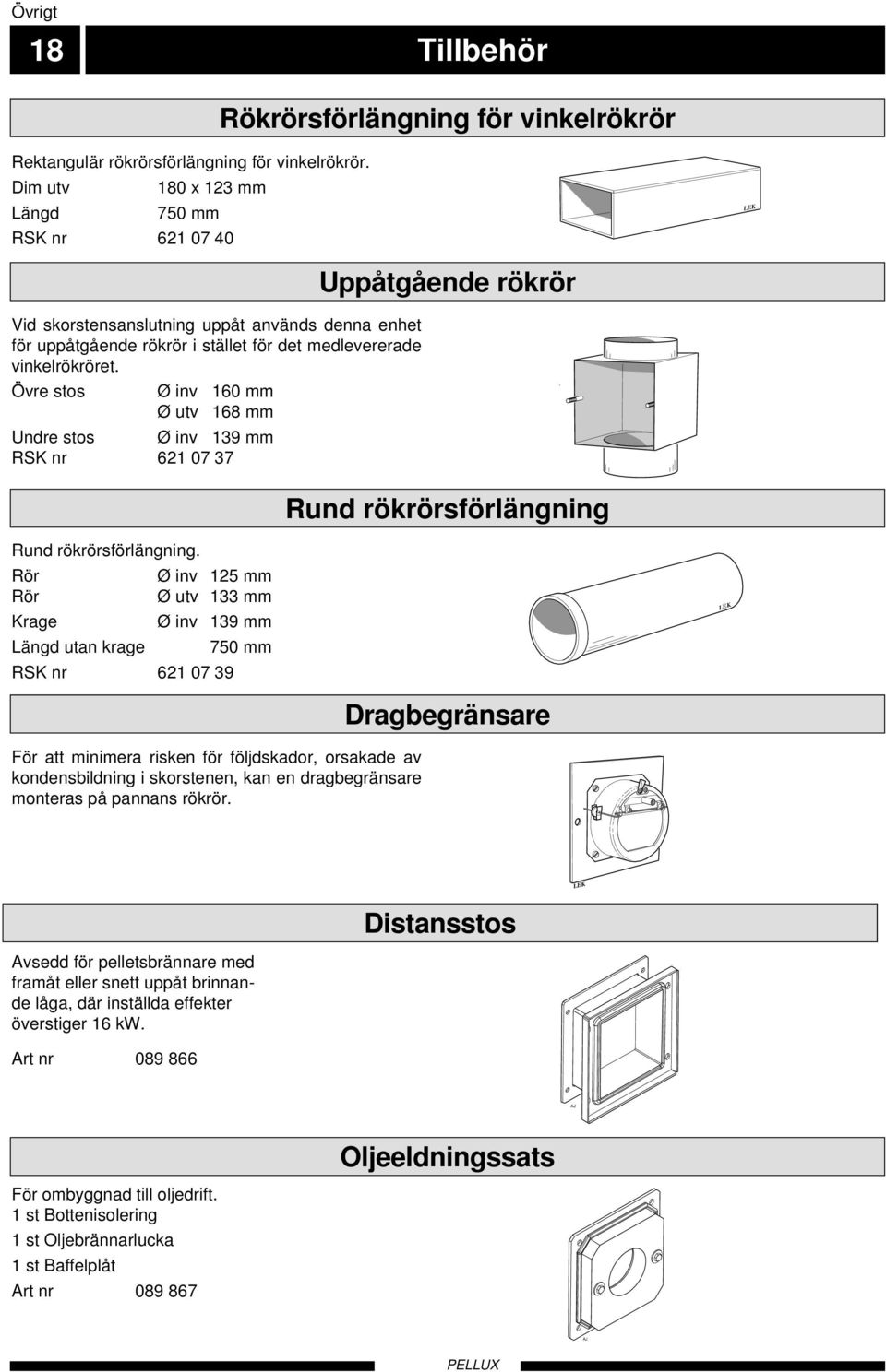 Övre stos Ø inv 160 mm Ø utv 168 mm Undre stos Ø inv 139 mm RSK nr 621 07 37 Uppåtgående rökrör Rund rökrörsförlängning Rund rökrörsförlängning.