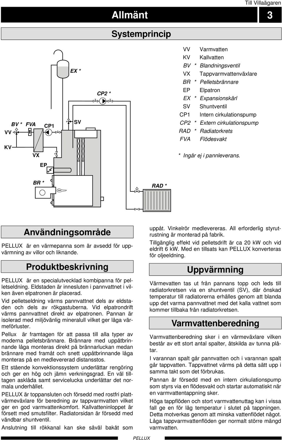 EP BR * RAD * Användningsområde är en värmepanna som är avsedd för uppvärmning av villor och liknande. Produktbeskrivning är en specialutvecklad kombipanna för pelletseldning.