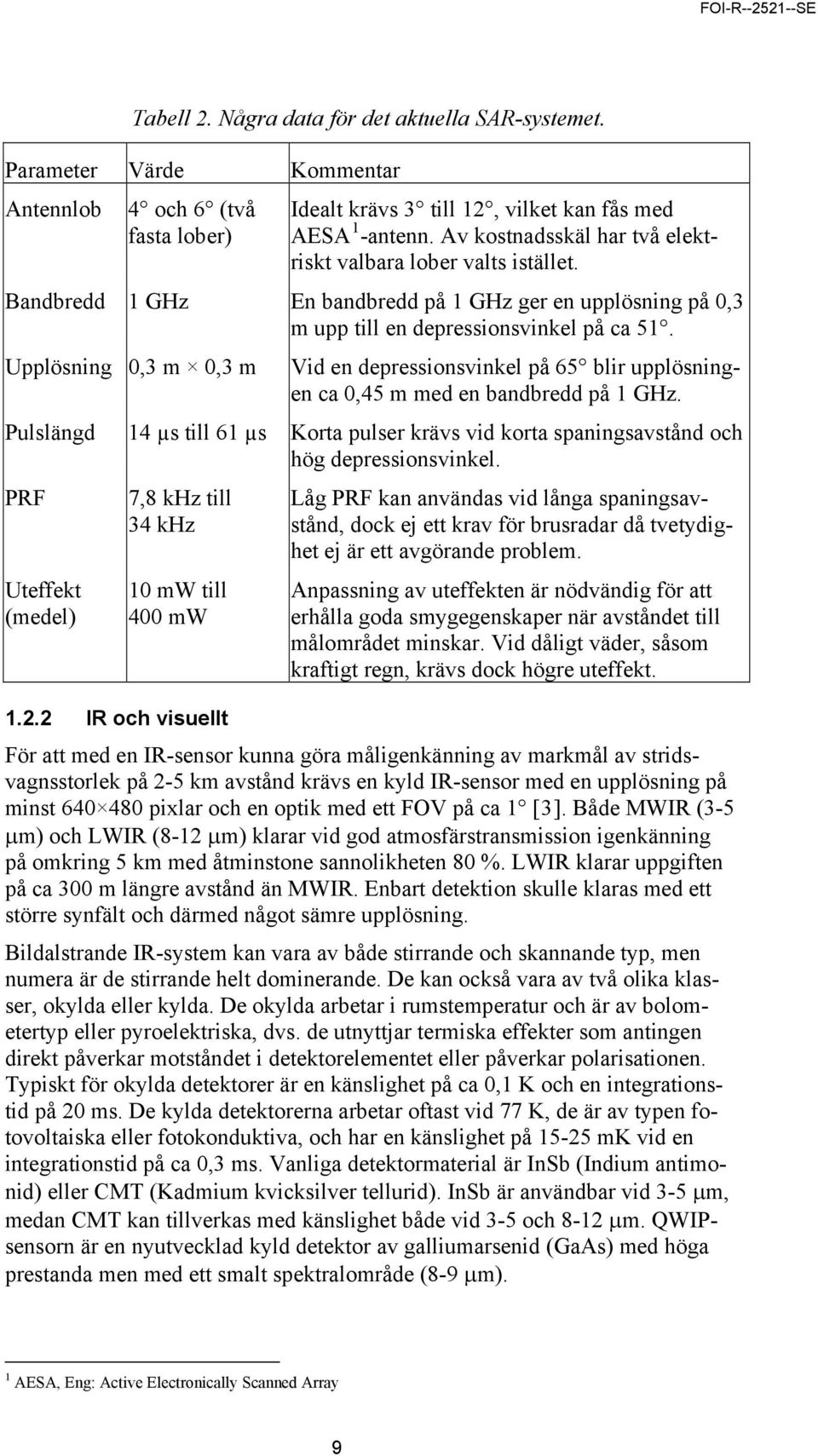 Upplösning 0,3 m 0,3 m Vid en depressionsvinkel på 65 blir upplösningen ca 0,45 m med en bandbredd på 1 GHz.