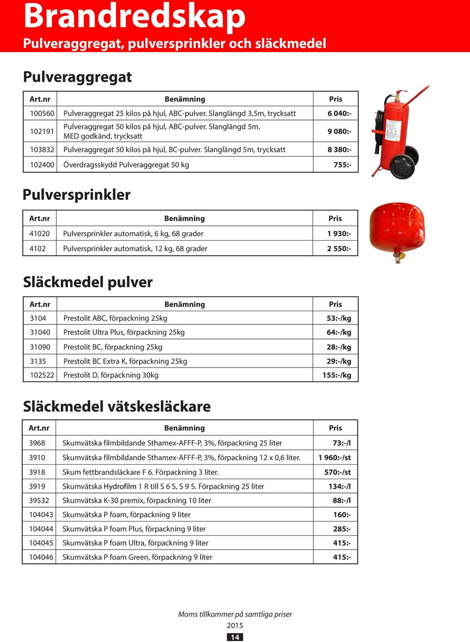 Slanglängd 5m, trycksatt 8 380:- 102400 Överdragsskydd Pulveraggregat 50 kg 755:- Pulversprinkler Art.