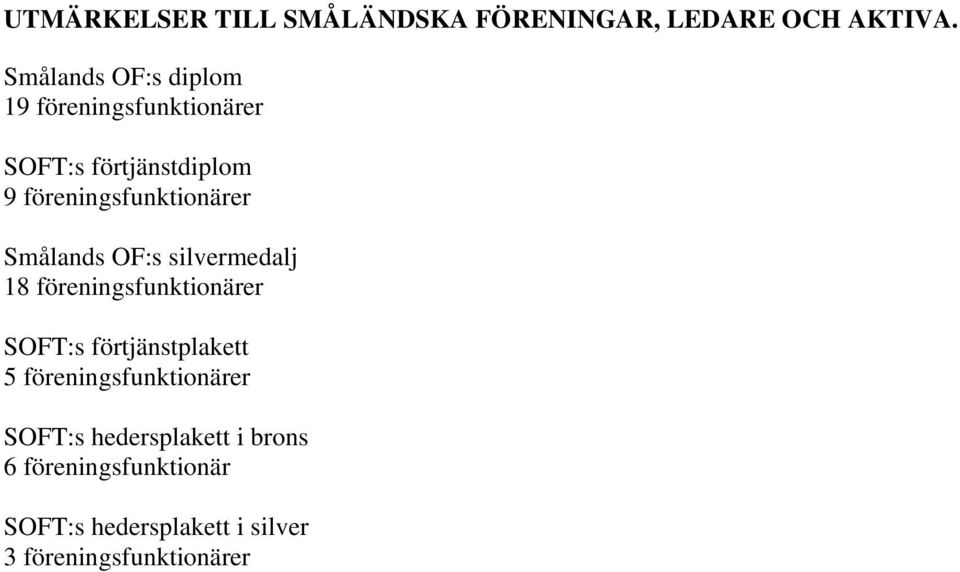 föreningsfunktionärer Smålands OF:s silvermedalj 18 föreningsfunktionärer SOFT:s