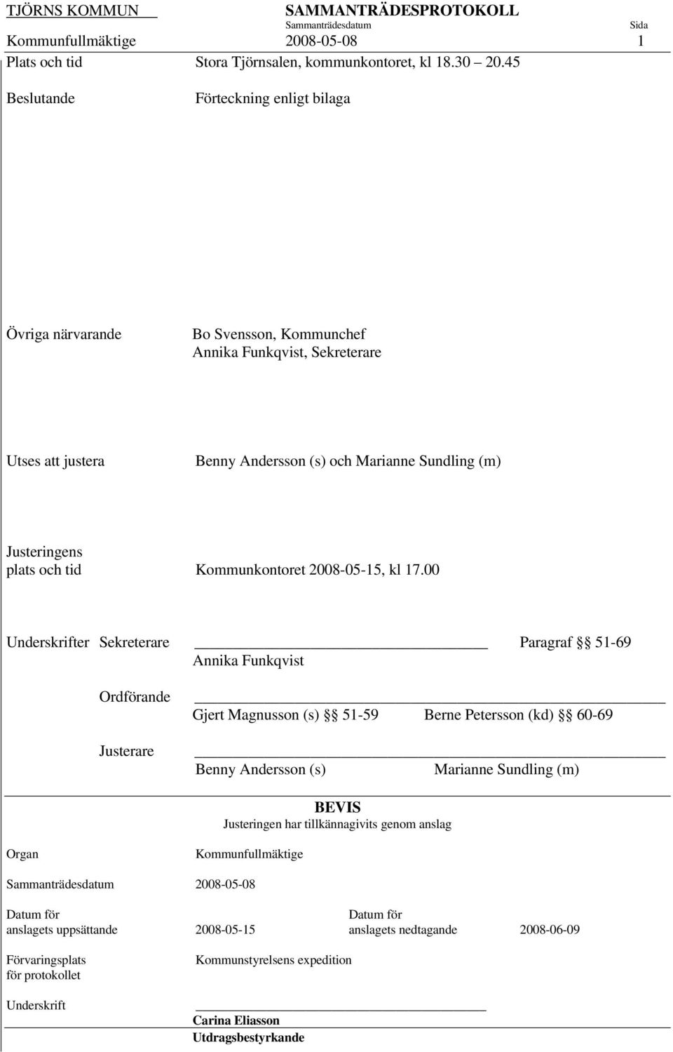 och tid Kommunkontoret 2008-05-15, kl 17.