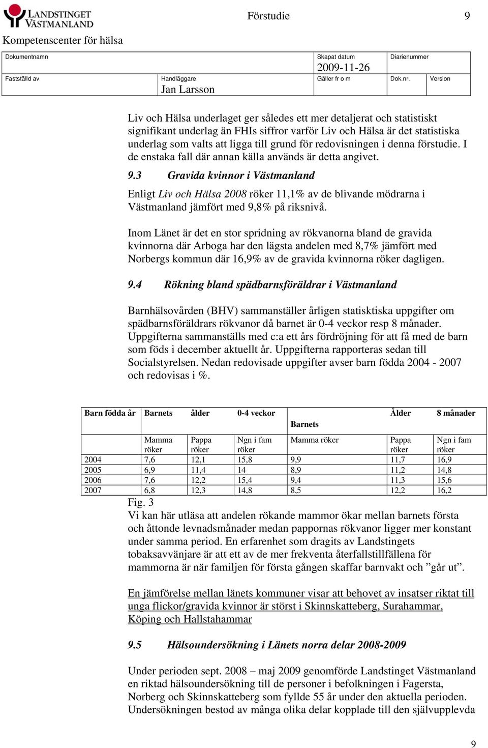 3 Gravida kvinnor i Västmanland Enligt Liv och Hälsa 2008 röker 11,1% av de blivande mödrarna i Västmanland jämfört med 9,8% på riksnivå.