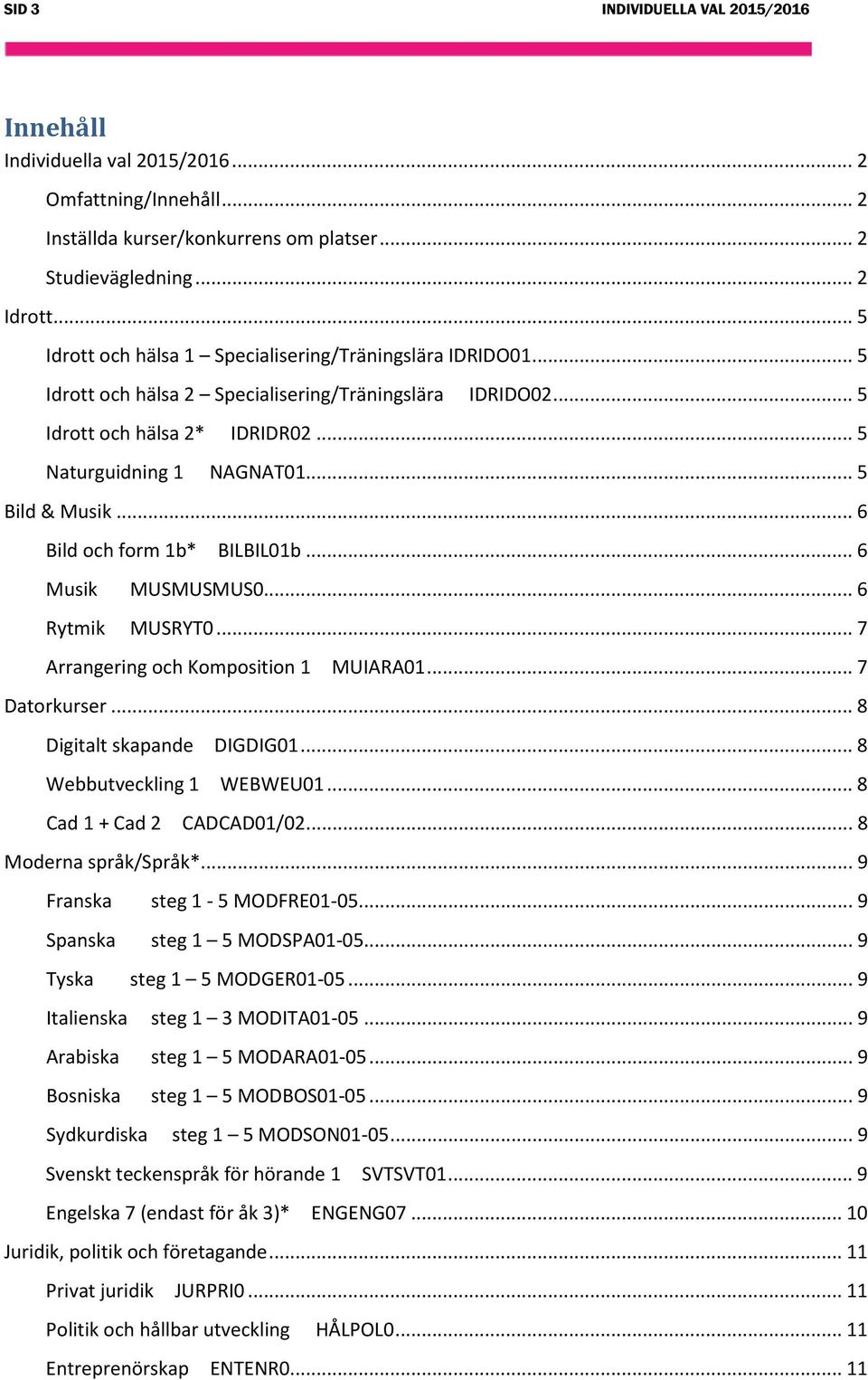 .. 5 Bild & Musik... 6 Bild och form 1b* BILBIL01b... 6 Musik MUSMUSMUS0... 6 Rytmik MUSRYT0... 7 Arrangering och Komposition 1 MUIARA01... 7 Datorkurser... 8 Digitalt skapande DIGDIG01.