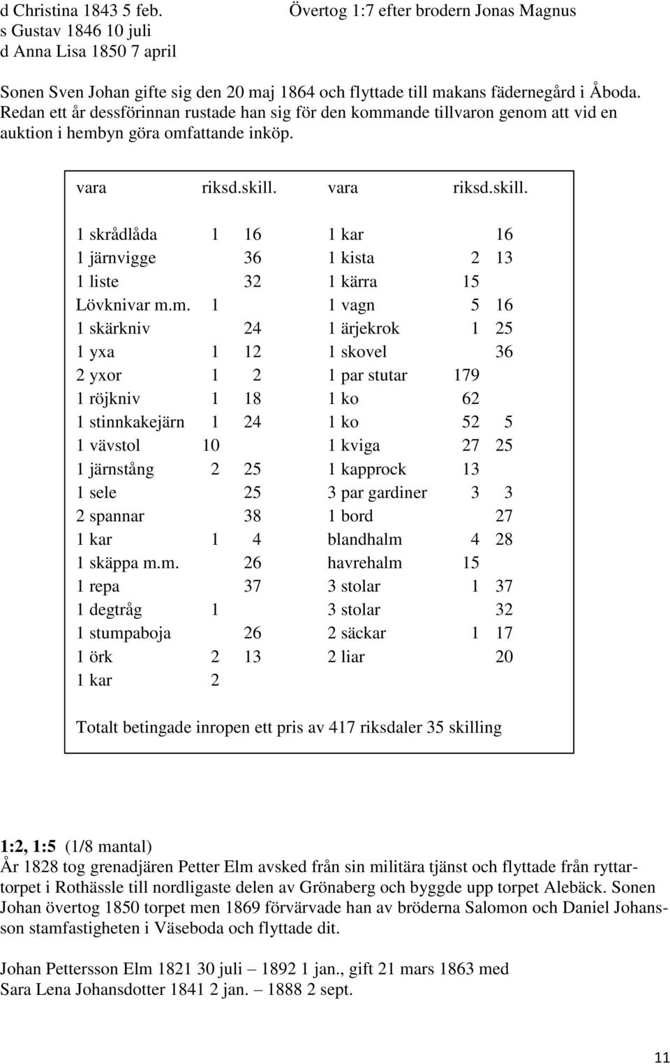 vara riksd.skill. 1 skrådlåda 1 16 1 kar 16 1 järnvigge 36 1 kista 2 13 1 liste 32 1 kärra 15 Lövknivar m.