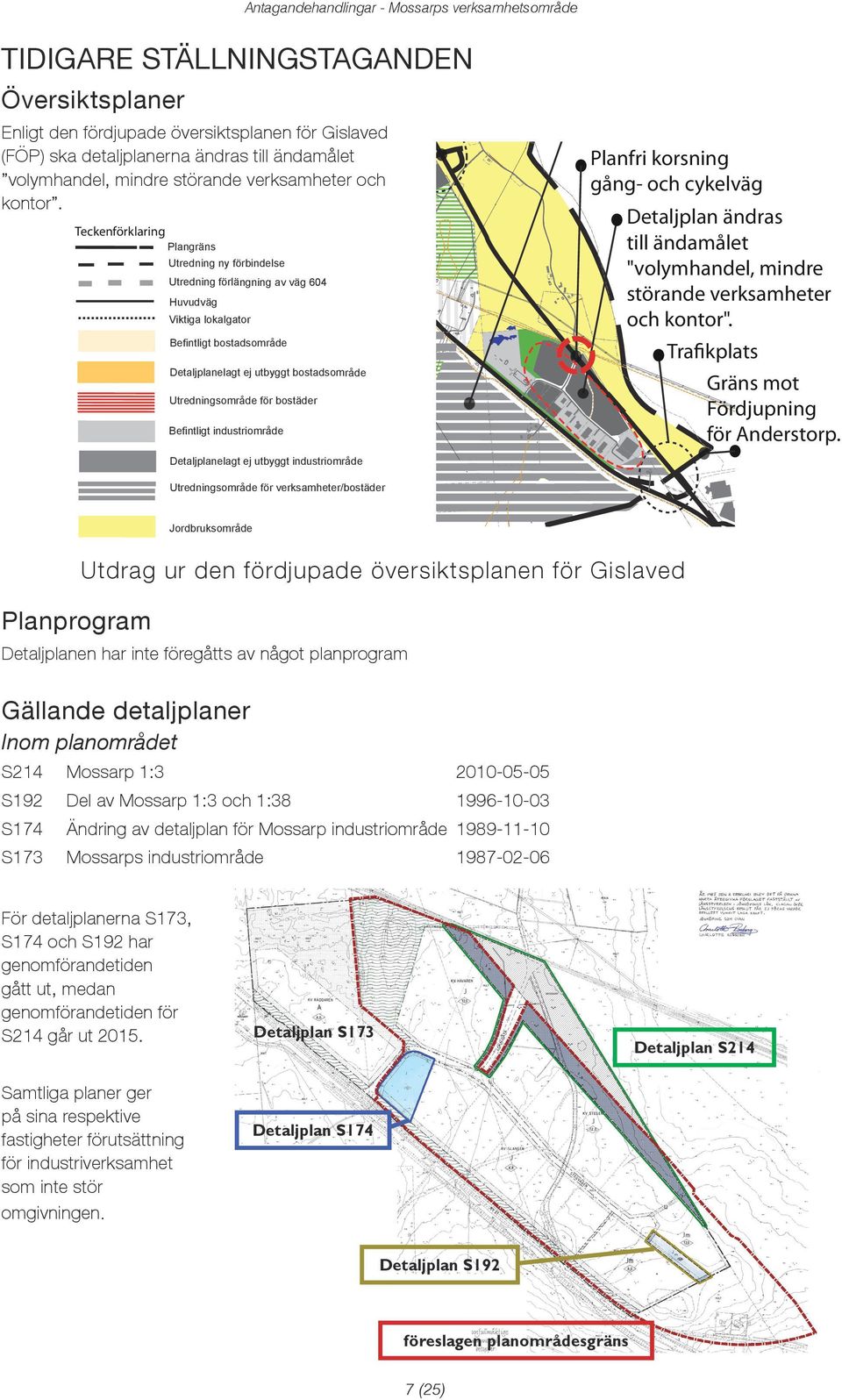 Antagandehandlingar - Mossarps verksamhetsområde Tidigare ställningstaganden Översiktsplaner Enligt den fördjupade översiktsplanen för Gislaved (FÖP) ska detaljplanerna ändras till ändamålet