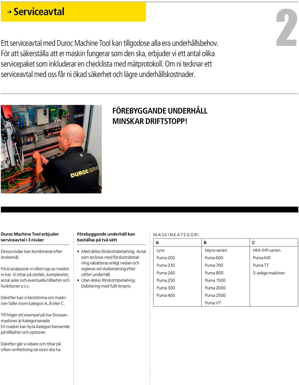 Om ni tecknar ett serviceavtal med oss får ni ökad säkerhet och lägre underhållskostnader. 2 Förebyggande underhåll minskar driftstopp!