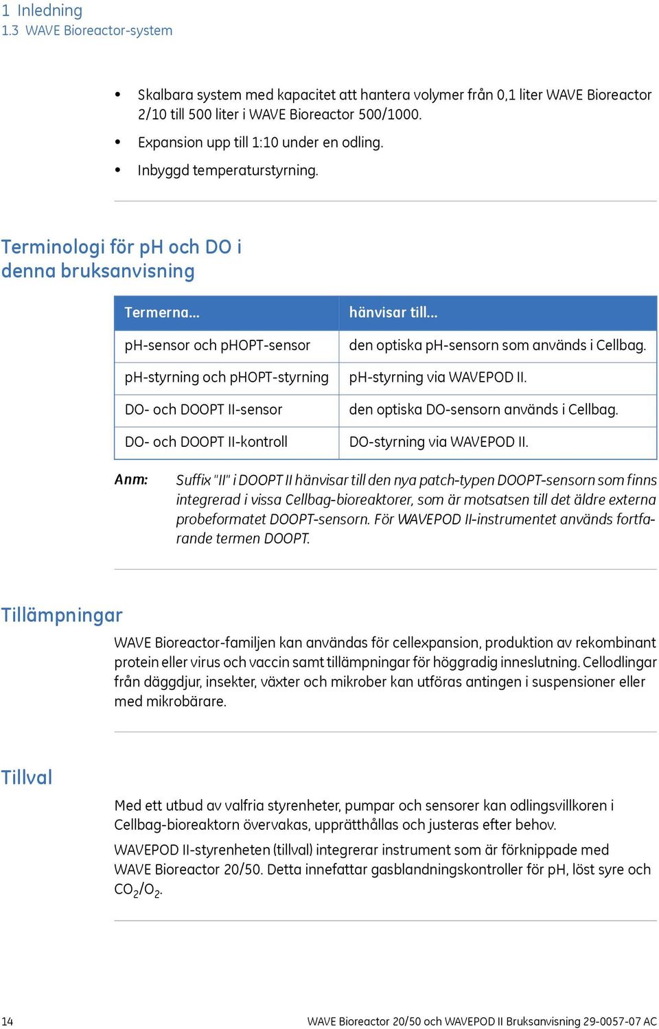 .. ph-sensor och phpt-sensor ph-styrning och phpt-styrning D- och DPT II-sensor D- och DPT II-kontroll hänvisar till... den optiska ph-sensorn som används i Cellbag. ph-styrning via WAVEPD II.