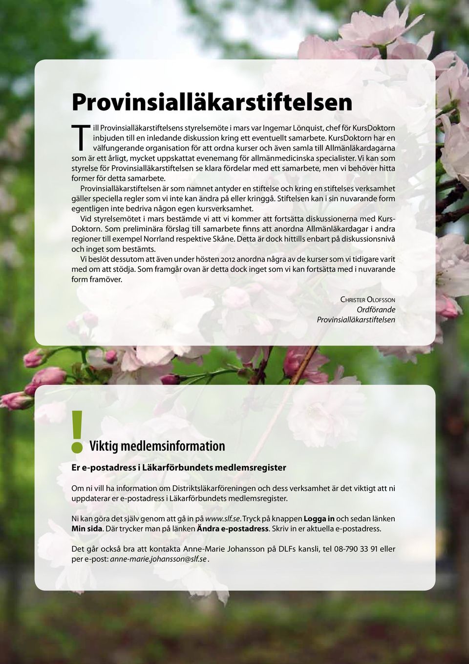 Vi kan som styrelse för Provinsialläkarstiftelsen se klara fördelar med ett samarbete, men vi behöver hitta former för detta samarbete.