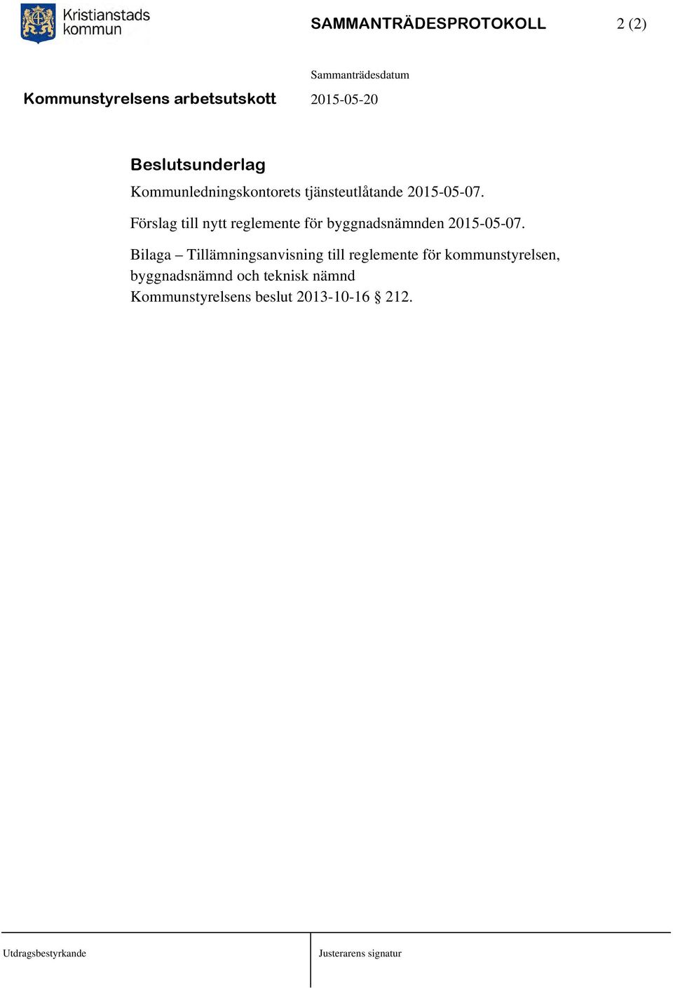 Förslag till nytt reglemente för byggnadsnämnden 2015-05-07.