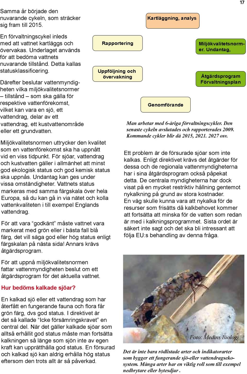 Därefter beslutar vattenmyndigheten vilka miljökvalitetsnormer tillstånd som ska gälla för respektive vattenförekomst, vilket kan vara en sjö, ett vattendrag, delar av ett vattendrag, ett