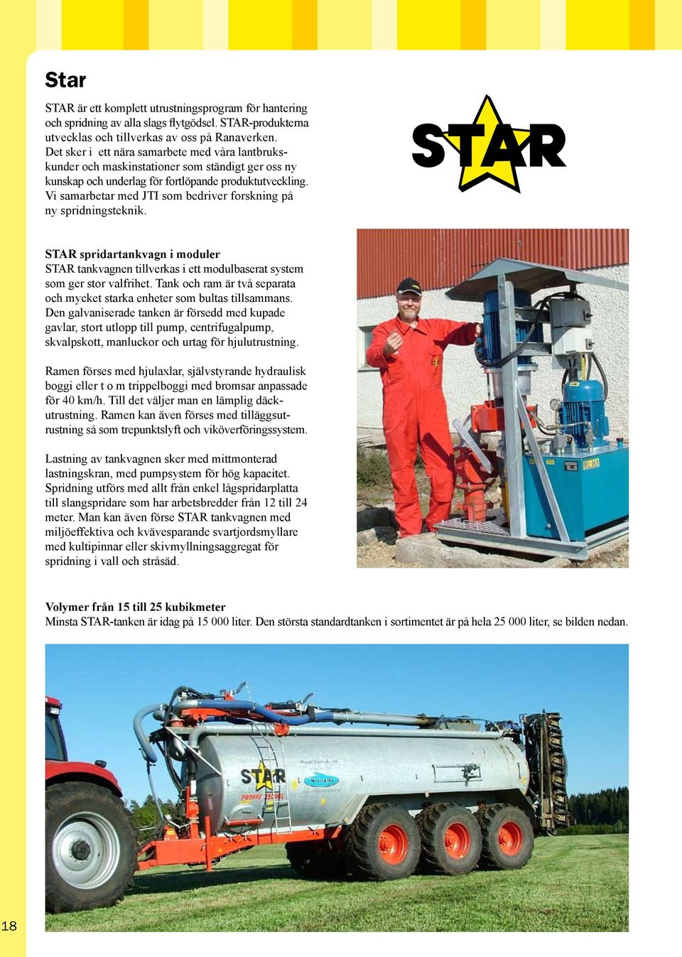 Vi samarbetar med JTI som bedriver forskning på ny spridningsteknik. STAR spridartankvagn i moduler STAR tankvagnen tillverkas i ett modulbaserat system som ger stor valfrihet.