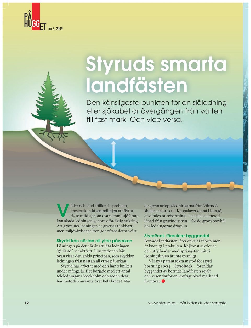 Att gräva ner ledningen är givetvis tänkbart, men miljövårdsaspekten gör oftast detta svårt. Skydd från nästan all yttre påverkan Lösningen på det här är att låta ledningen gå iland schaktfritt.