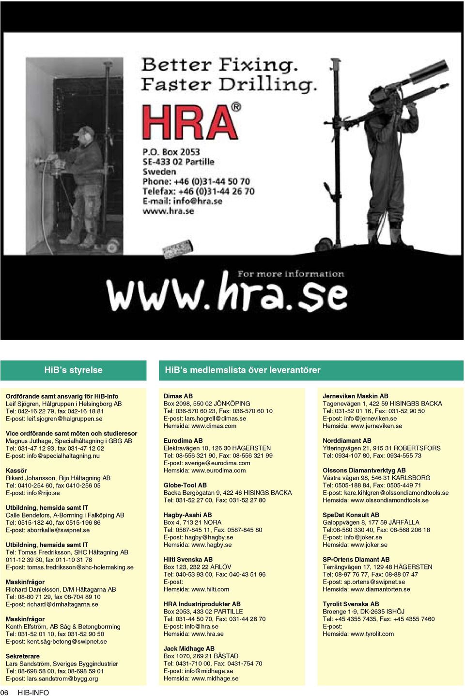 nu Kassör Rikard Johansson, Rijo Håltagning AB Tel: 0410-254 60, fax 0410-256 05 E-post: info@rijo.