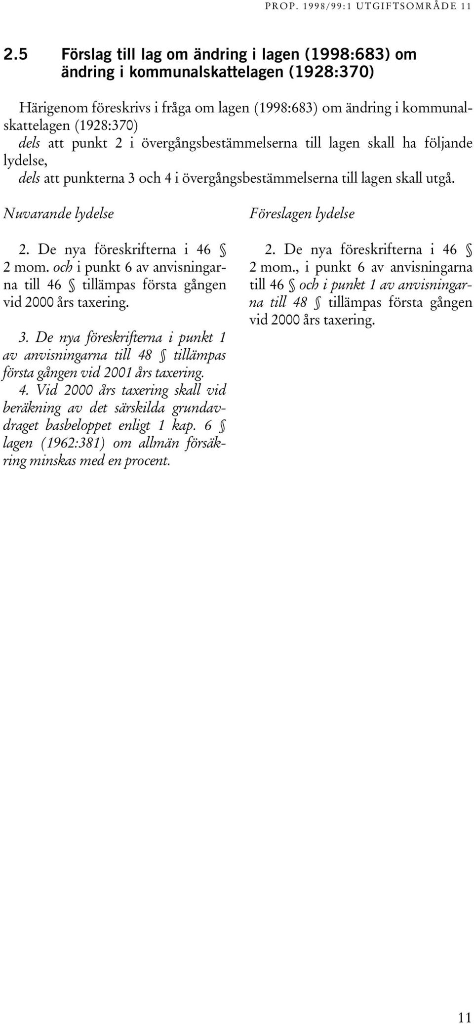 De nya föreskrifterna i 46 2 mom. och i punkt 6 av anvisningarna till 46 tillämpas första gången vid 2000 års taxering. 3.