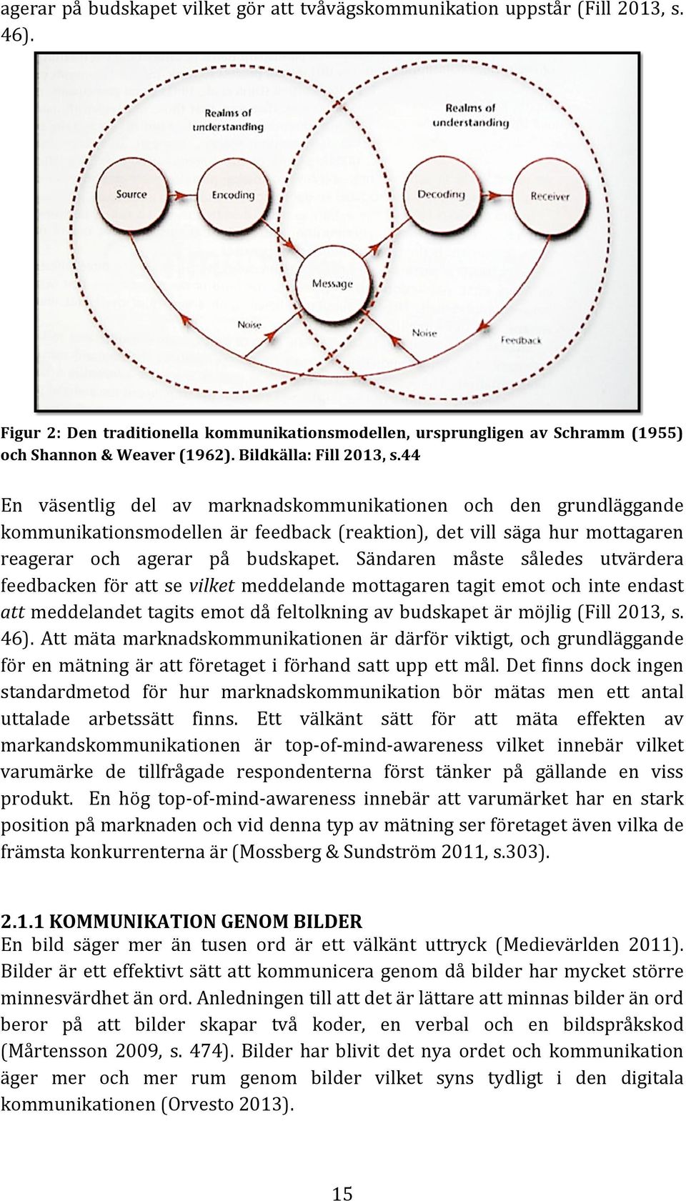 44 En väsentlig del av marknadskommunikationen och den grundläggande kommunikationsmodellen är feedback (reaktion), det vill säga hur mottagaren reagerar och agerar på budskapet.