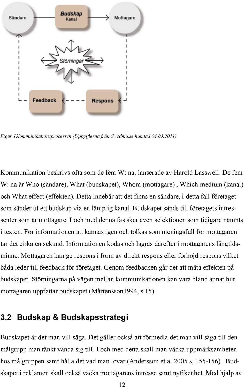 Detta innebär att det finns en sändare, i detta fall företaget som sänder ut ett budskap via en lämplig kanal. Budskapet sänds till företagets intressenter som är mottagare.