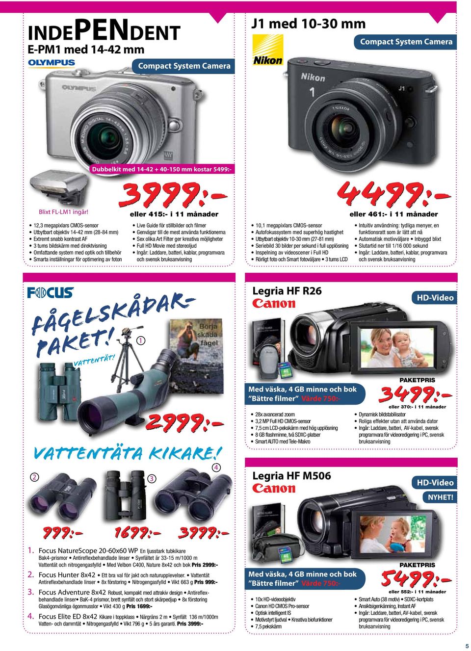 optimering av foton Dubbelkit med 14-42 + 40-150 mm kostar 5499:- 3999:- eller 415:- i 11 månader Live Guide för stillbilder och filmer Genvägar till de mest använda funktionerna Sex olika Art Filter