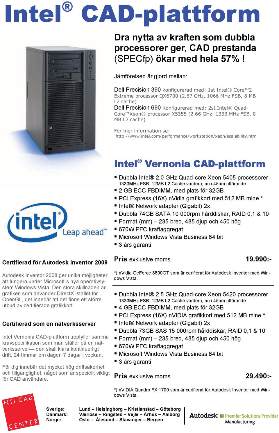 67 GHz, 1066 MHz FSB, 8 MB L2 cache) Dell Precision 690 Konfigurerad med: 2st Intel Quad- Core Xeon processor X5355 (2.66 GHz, 1333 MHz FSB, 8 MB L2 cache) För mer information se: http://www.intel.