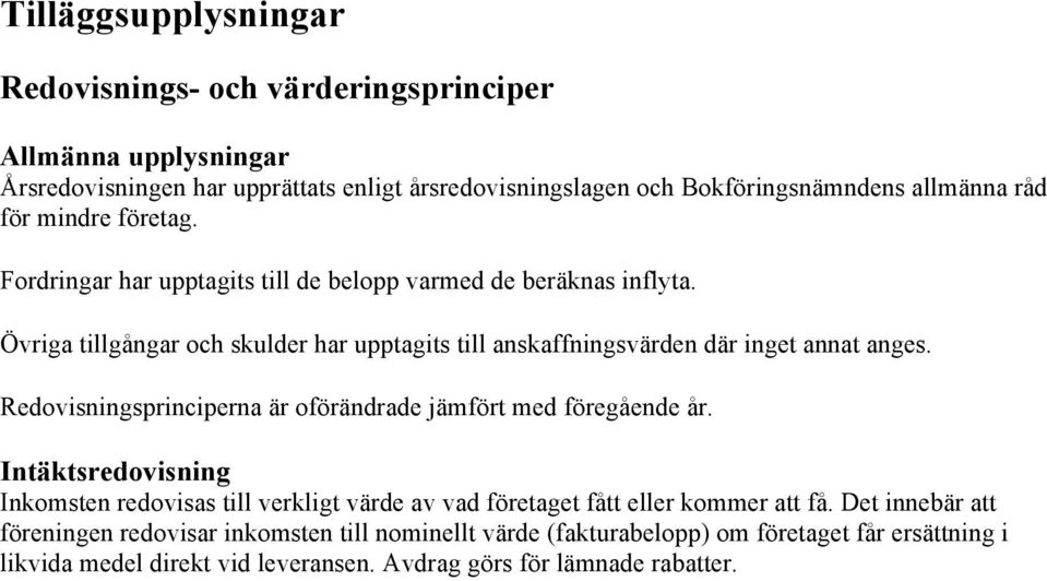 Övriga tillgångar och skulder har upptagits till anskaffningsvärden där inget annat anges. Redovisningsprinciperna är oförändrade jämfört med föregående år.