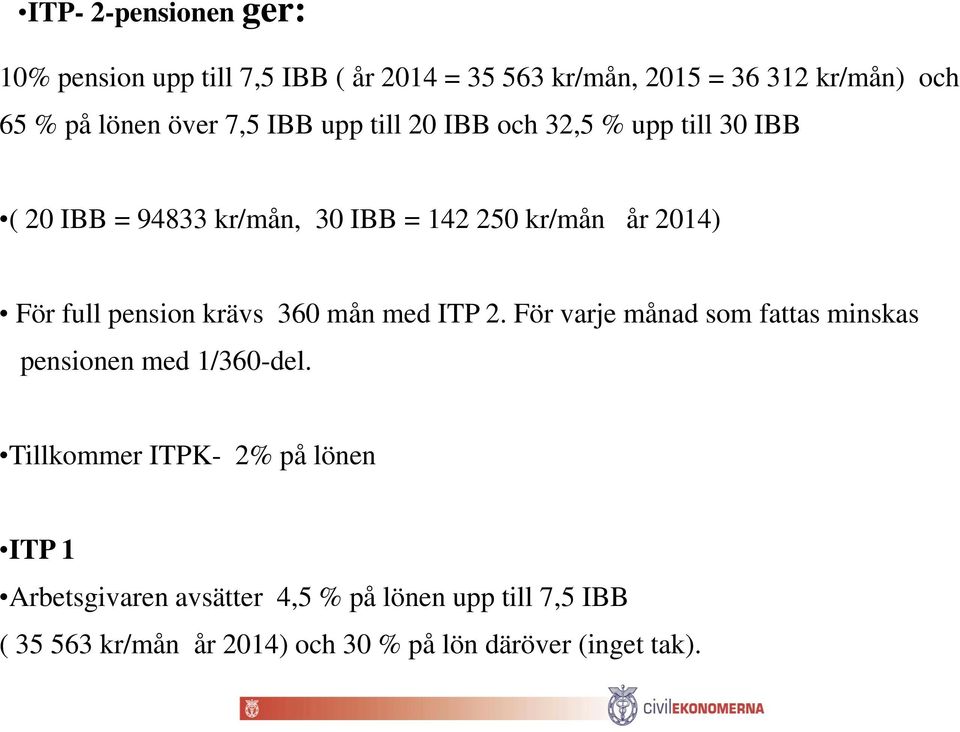 full pension krävs 360 mån med ITP 2. För varje månad som fattas minskas pensionen med 1/360-del.