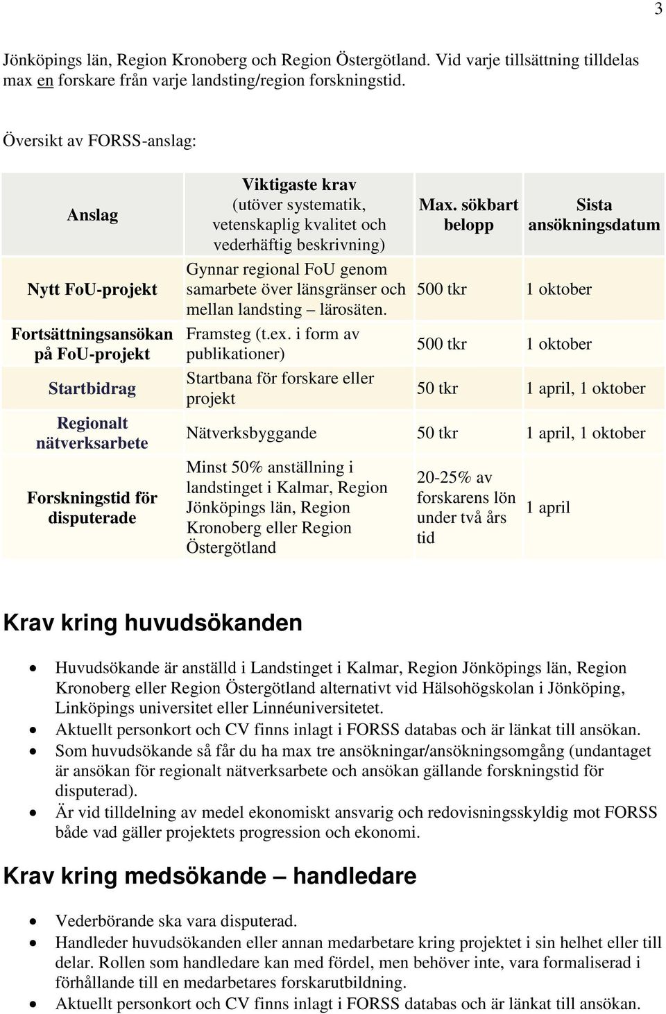 vetenskaplig kvalitet och vederhäftig beskrivning) Gynnar regional FoU genom samarbete över länsgränser och mellan landsting lärosäten. Framsteg (t.ex.