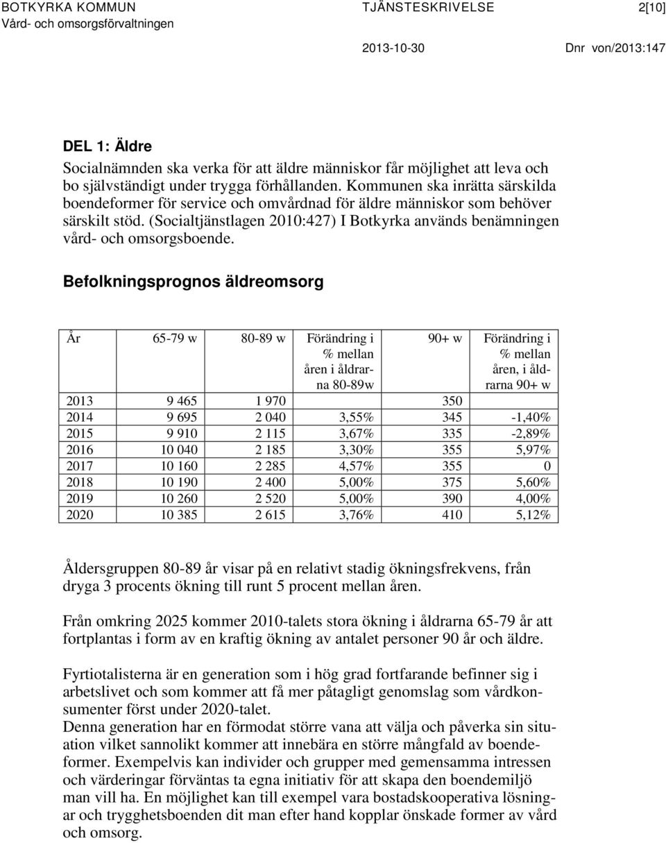 (Socialtjänstlagen 2010:427) I Botkyrka används benämningen vård- och omsorgsboende.