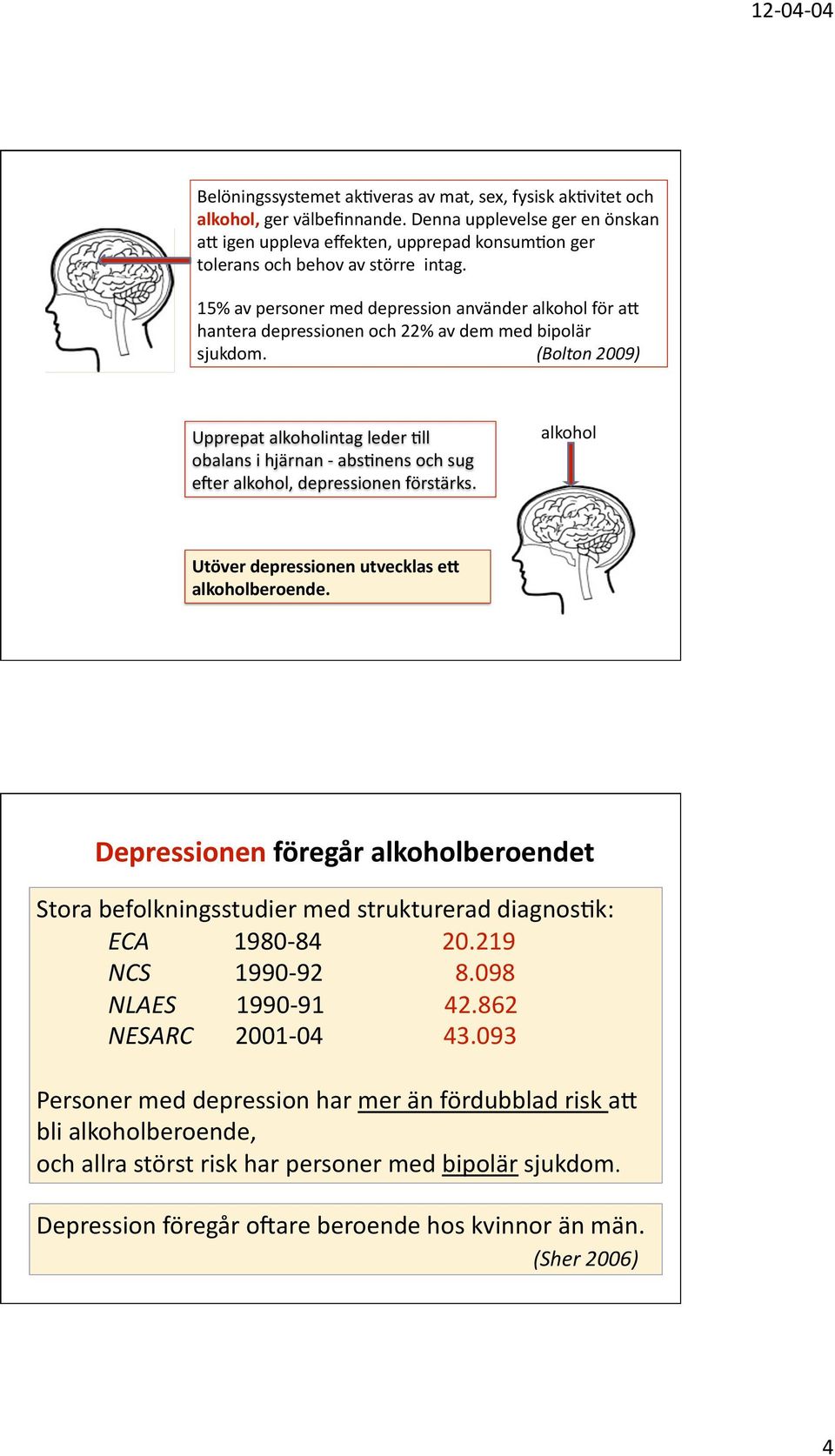 15% av personer med depression använder alkohol för ax hantera depressionen och 22% av dem med bipolär sjukdom.