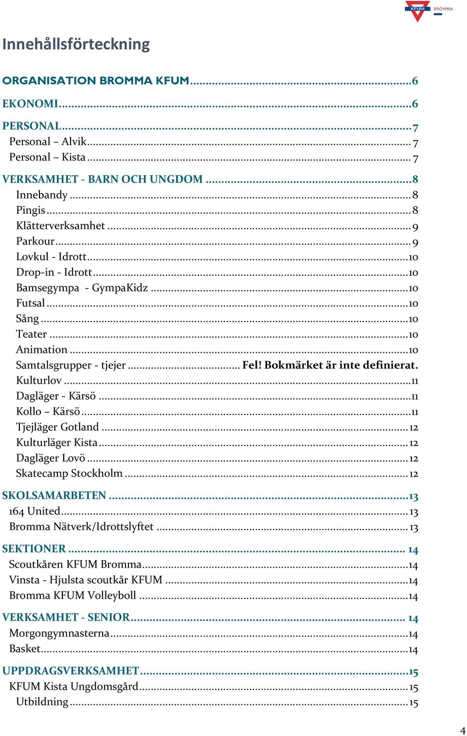 Bokmärket är inte definierat. Kulturlov... 11 Dagläger - Kärsö... 11 Kollo Kärsö... 11 Tjejläger Gotland... 12 Kulturläger Kista... 12 Dagläger Lovö... 12 Skatecamp Stockholm... 12 SKOLSAMARBETEN.