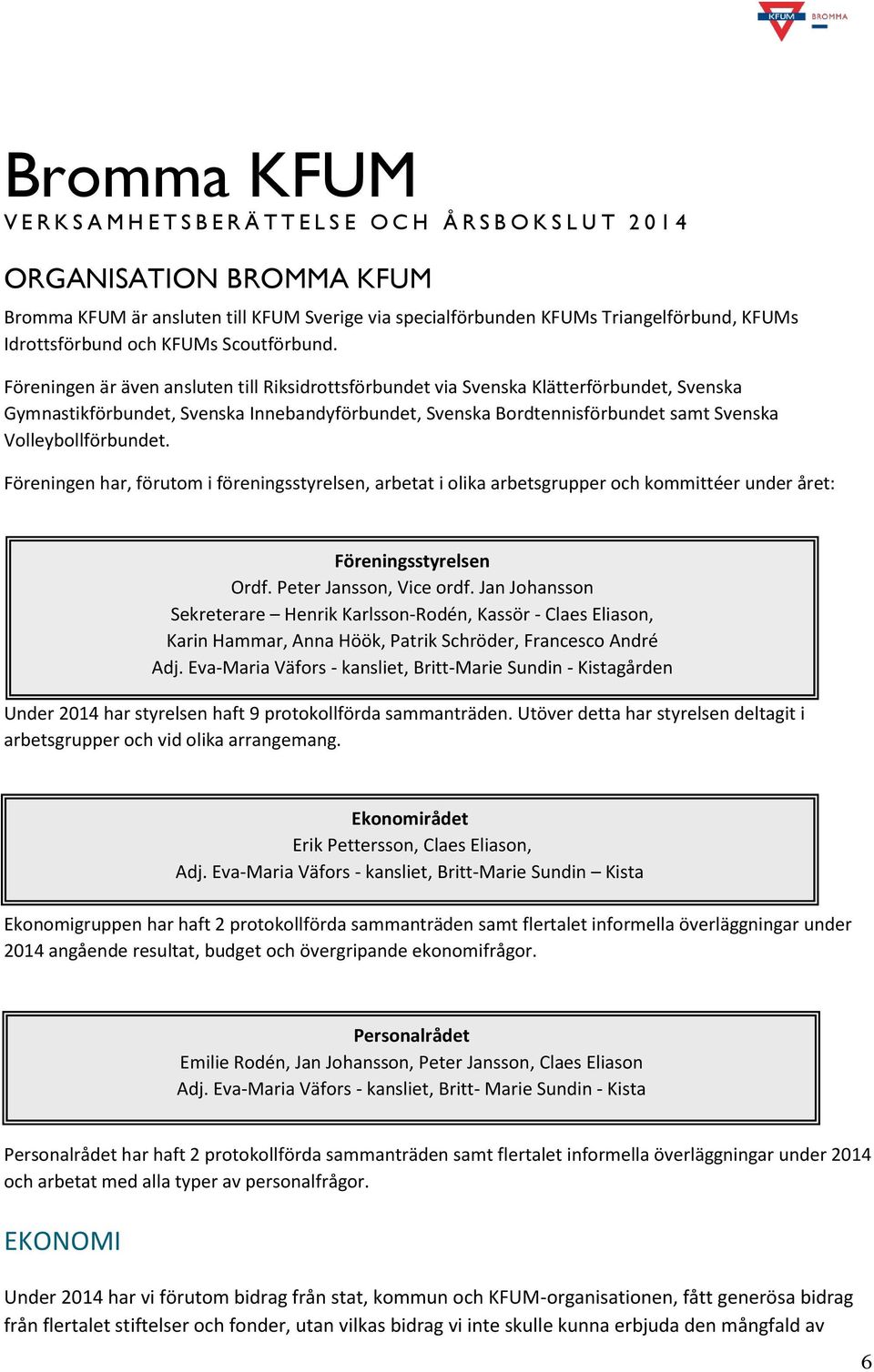 Föreningen är även ansluten till Riksidrottsförbundet via Svenska Klätterförbundet, Svenska Gymnastikförbundet, Svenska Innebandyförbundet, Svenska Bordtennisförbundet samt Svenska