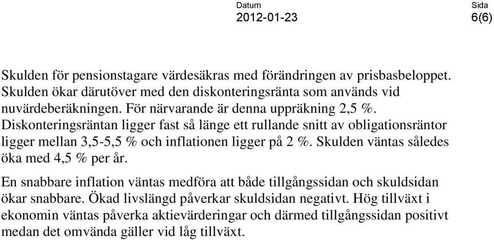 Diskonteringsräntan ligger fast så länge ett rullande snitt av obligationsräntor ligger mellan 3,5-5,5 % och inflationen ligger på 2 %.