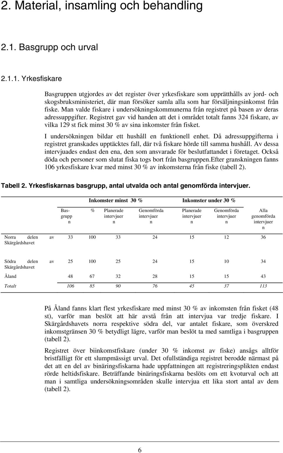 1. Yrkesfiskare Basgruppen utgjordes av det register över yrkesfiskare som upprätthålls av jord- och skogsbruksministeriet, där man försöker samla alla som har försäljningsinkomst från fiske.