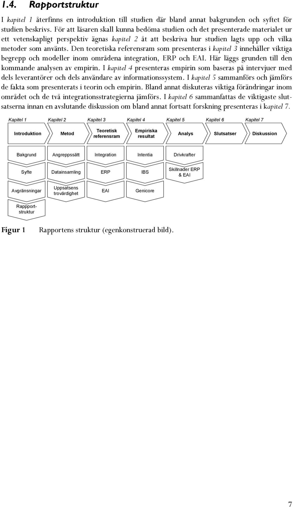 Den teoretiska referensram som presenteras i kapitel 3 innehåller viktiga begrepp och modeller inom områdena integration, ERP och EAI. Här läggs grunden till den kommande analysen av empirin.