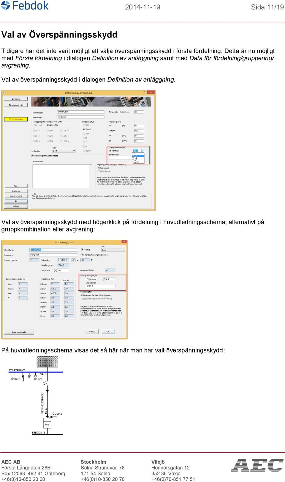 Val av överspänningsskydd i dialogen Definition av anläggning.