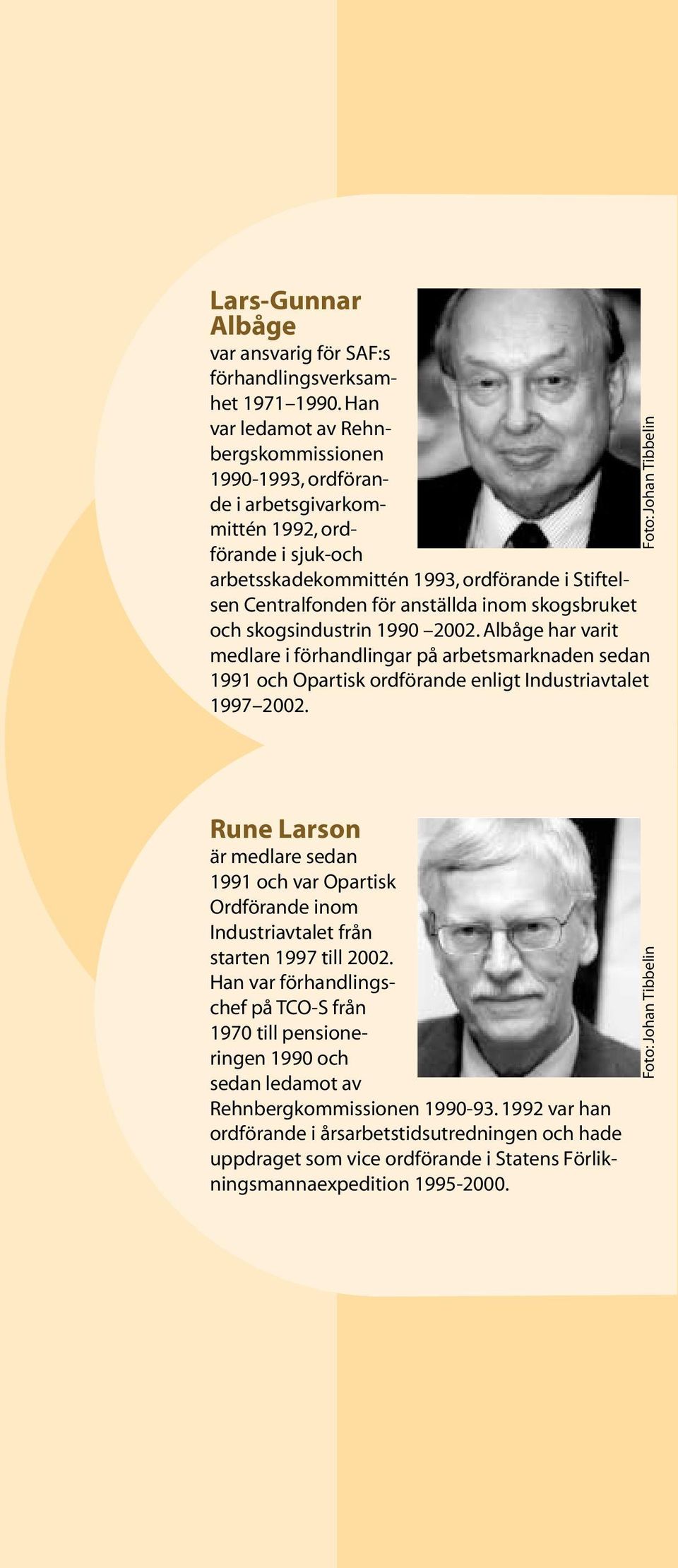 skogsbruket och skogsindustrin 1990 2002. Albåge har varit medlare i förhandlingar på arbetsmarknaden sedan 1991 och Opartisk ordförande enligt Industriavtalet 1997 2002.