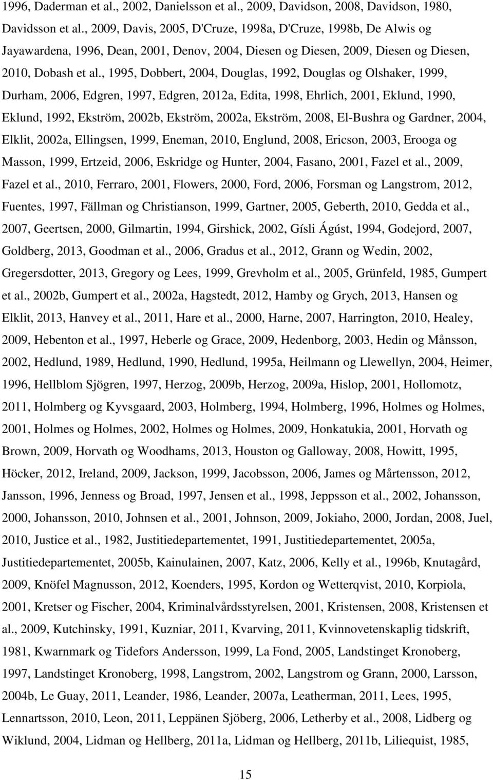 , 1995, Dobbert, 2004, Douglas, 1992, Douglas og Olshaker, 1999, Durham, 2006, Edgren, 1997, Edgren, 2012a, Edita, 1998, Ehrlich, 2001, Eklund, 1990, Eklund, 1992, Ekström, 2002b, Ekström, 2002a,