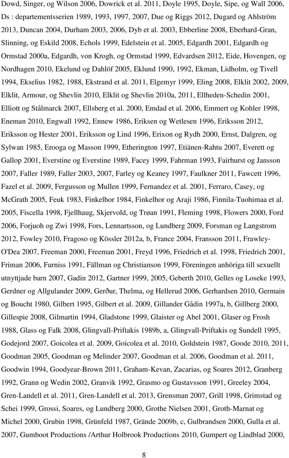 2003, Ebberline 2008, Eberhard-Gran, Slinning, og Eskild 2008, Echols 1999, Edelstein et al.