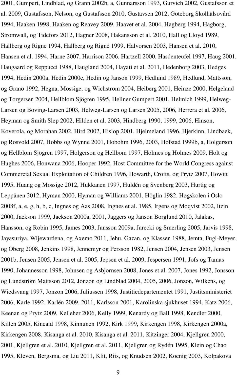 2004, Hagberg 1994, Hagborg, Stromwall, og Tidefors 2012, Hagner 2008, Hakansson et al. 2010, Hall og Lloyd 1989, Hallberg og Rigne 1994, Hallberg og Rigné 1999, Halvorsen 2003, Hansen et al.