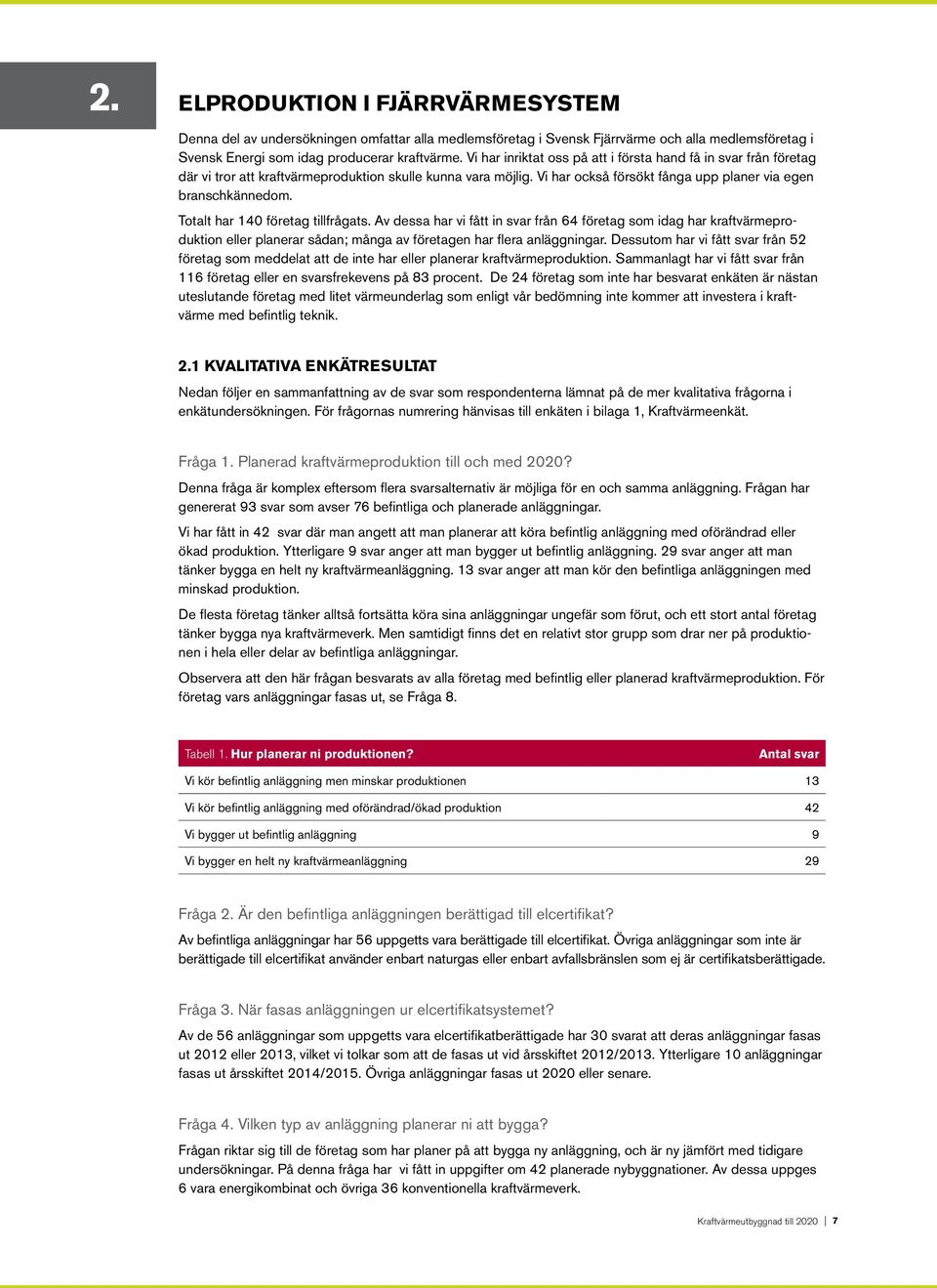 Totalt har 140 företag tillfrågats. Av dessa har vi fått in svar från 64 företag som idag har kraftvärmeproduktion eller planerar sådan; många av företagen har flera anläggningar.