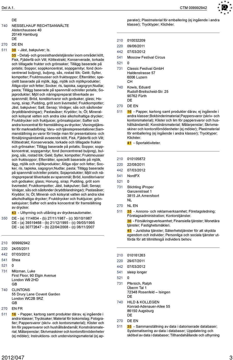 soppkoncentrat, soppgarnityr, fond (koncentrerad buljong), buljong, sås, rostad lök; Gelé; Sylter, kompotter; Fruktmousser och fruktsoppor; Efterrätter, speciellt baserade på mjölk, ägg, mjölk och