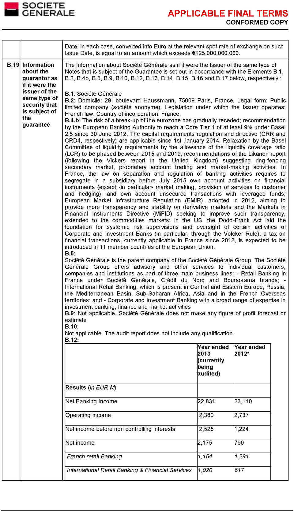 type of Notes that is subject of the Guarantee is set out in accordance with the Elements B.1, B.2, B.4b, B.5, B.9, B.10, B.12, B.13, B.14, B.15, B.16 and B.17 below, respectively : B.