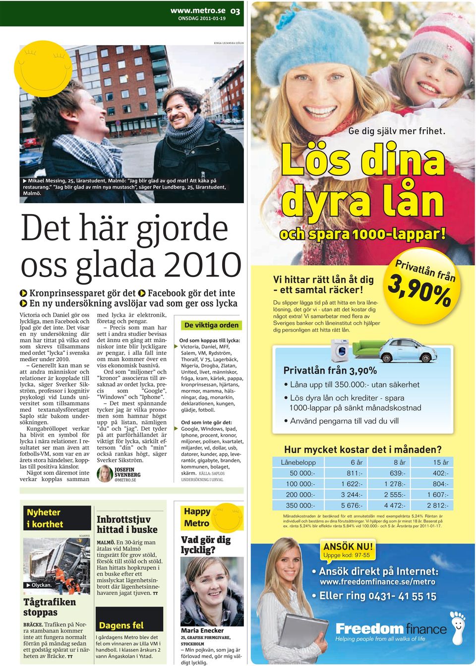 Det här gjorde oss glada 2010 Kronprinsessparet gör det Facebook gör det inte En ny undersökning avslöjar vad som ger oss lycka Victoria och Daniel gör oss lyckliga, men Facebook och Ipad gör det