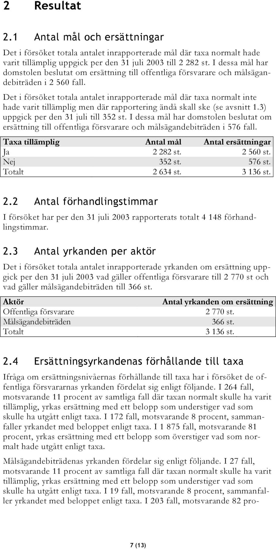 Det i försöket totala antalet inrapporterade mål där taxa normalt inte hade varit tillämplig men där rapportering ändå skall ske (se avsnitt 1.3) uppgick per den 31 juli till 352 st.