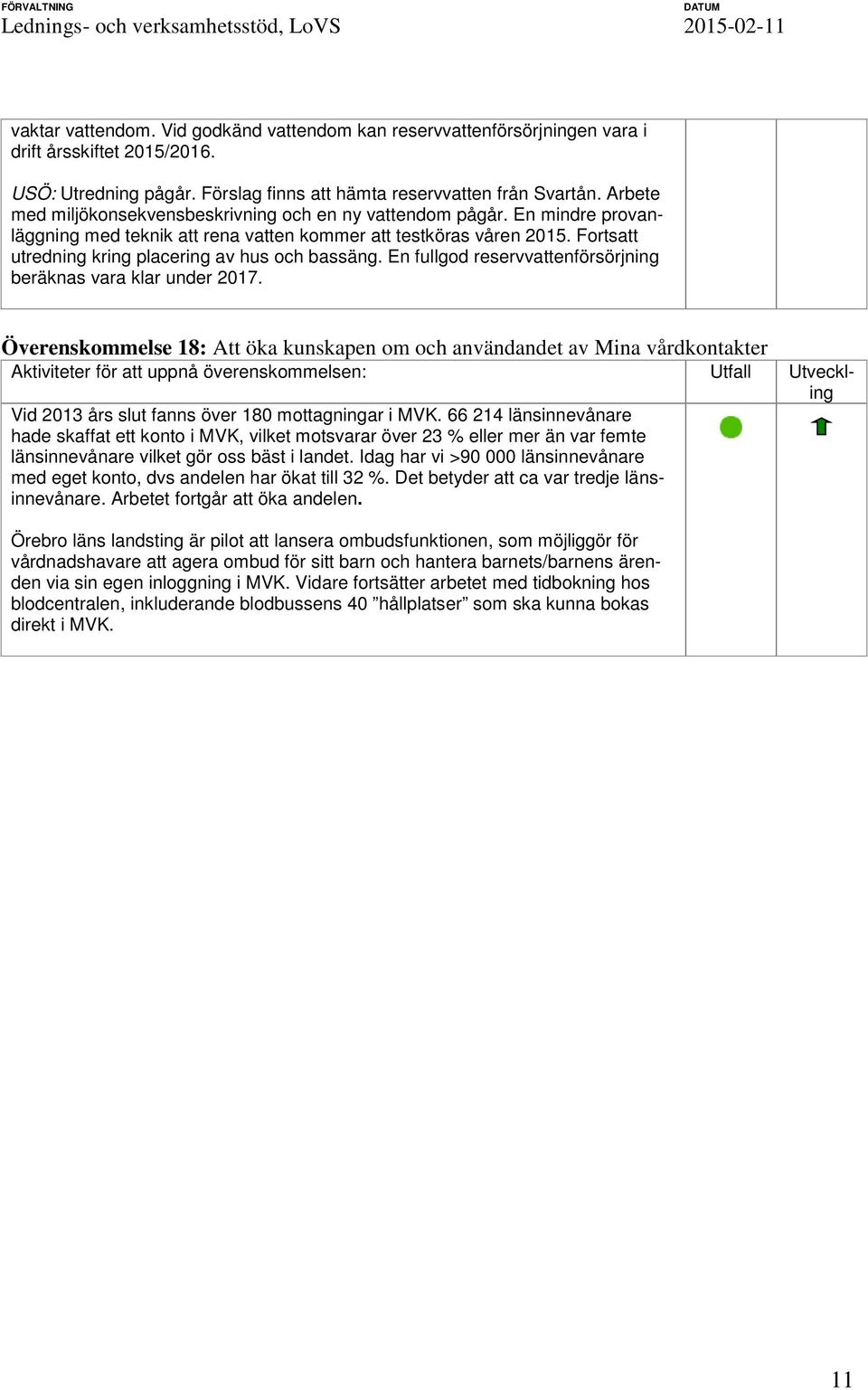 Fortsatt utredning kring placering av hus och bassäng. En fullgod reservvattenförsörjning beräknas vara klar under 2017.