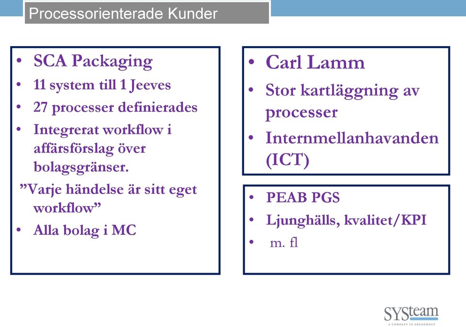 Varje händelse är sitt eget workflow Alla bolag i MC Carl Lamm Stor