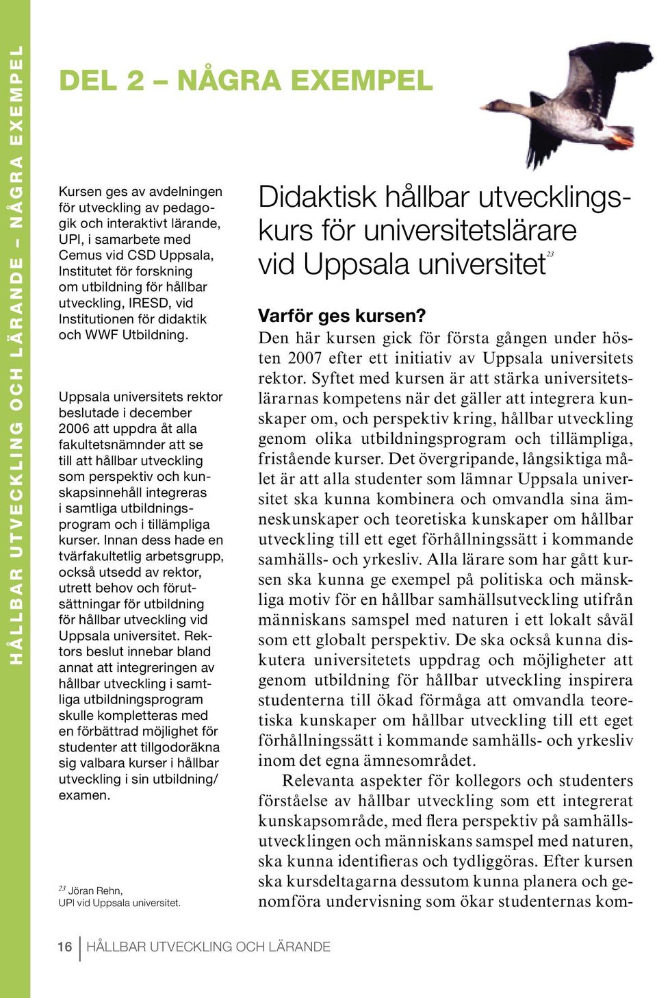 Uppsala universitets rektor beslutade i december 2006 att uppdra åt alla fakultetsnämnder att se till att hållbar utveckling som perspektiv och kunskapsinnehåll integreras i samtliga