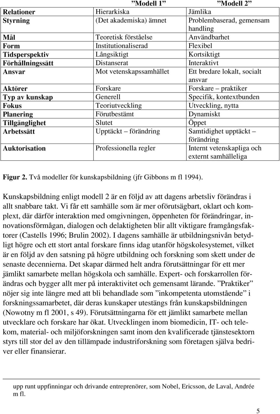 Generell Specifik, kontextbunden Fokus Teoriutveckling Utveckling, nytta Planering Förutbestämt Dynamiskt Tillgänglighet Slutet Öppet Arbetssätt Upptäckt förändring Samtidighet upptäckt förändring