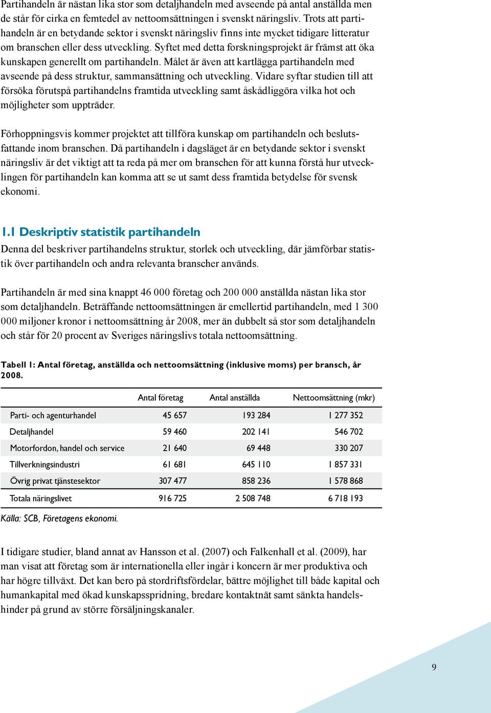 Syftet med detta forskningsprojekt är främst att öka kunskapen generellt om partihandeln. Målet är även att kartlägga partihandeln med avseende på dess struktur, sammansättning och utveckling.