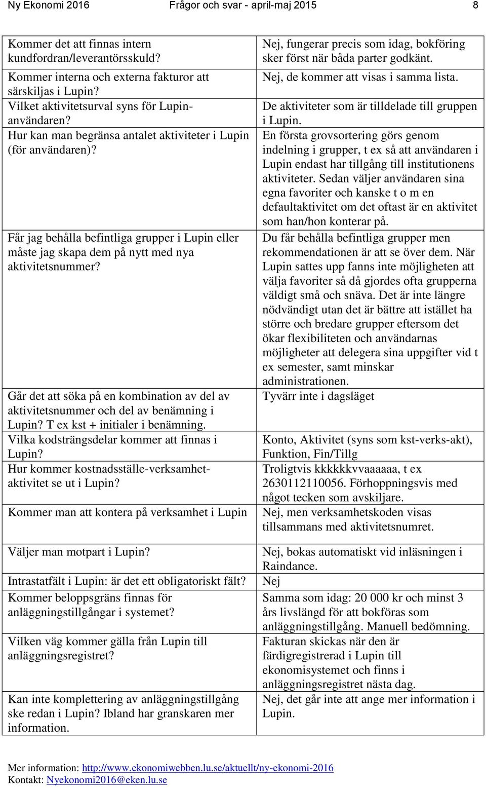 Får jag behålla befintliga grupper i Lupin eller måste jag skapa dem på nytt med nya aktivitetsnummer? Går det att söka på en kombination av del av aktivitetsnummer och del av benämning i Lupin?