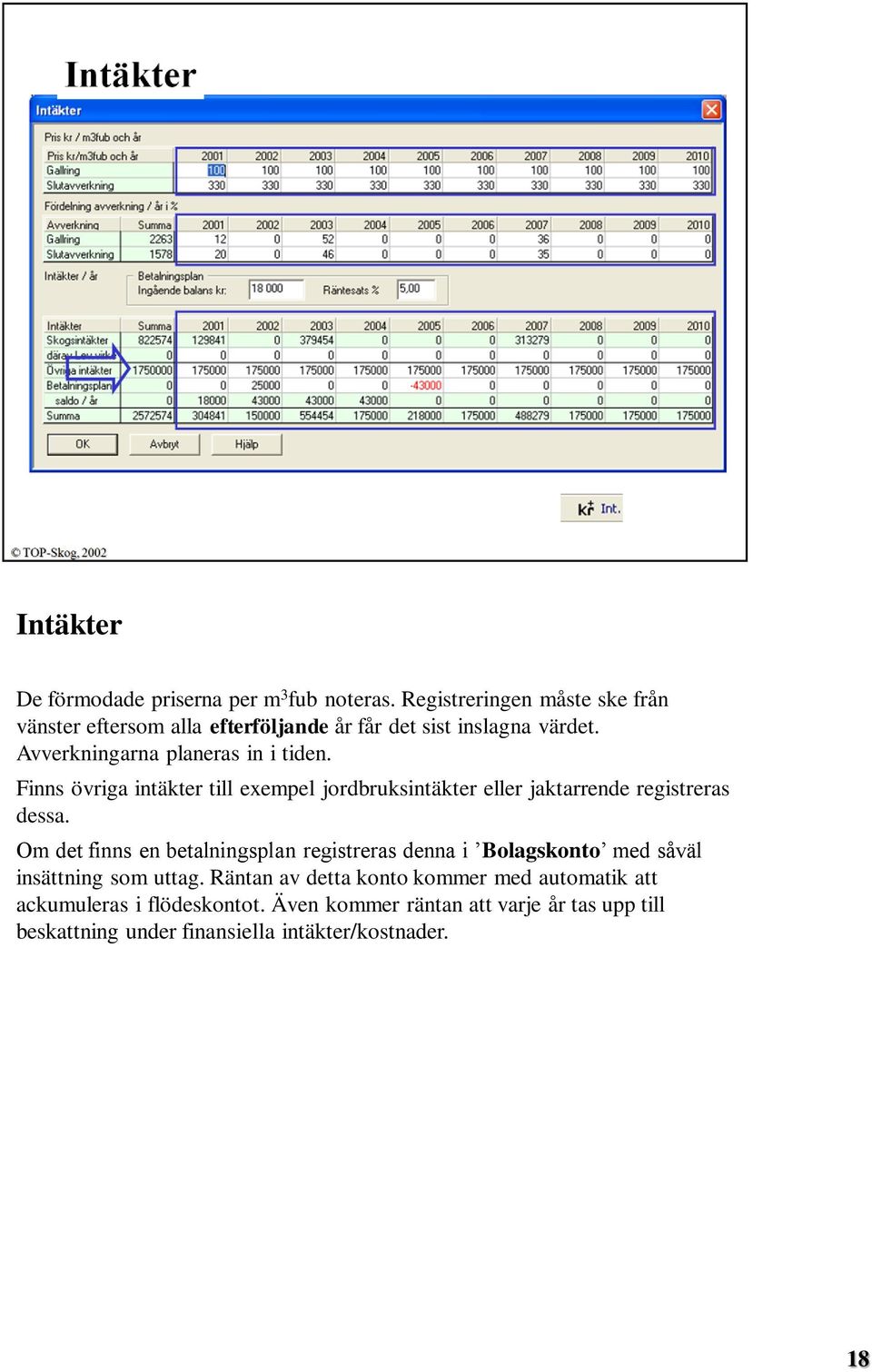 Finns övriga intäkter till exempel jordbruksintäkter eller jaktarrende registreras dessa.